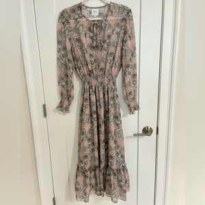 MISA Pink Midi Long Sleeve Dress